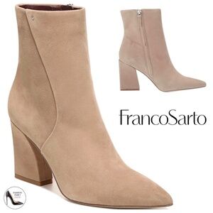 Franco Sarto Vesi Taupe Suede Ankle Booties Beige Leather Heeled Boots 9.5